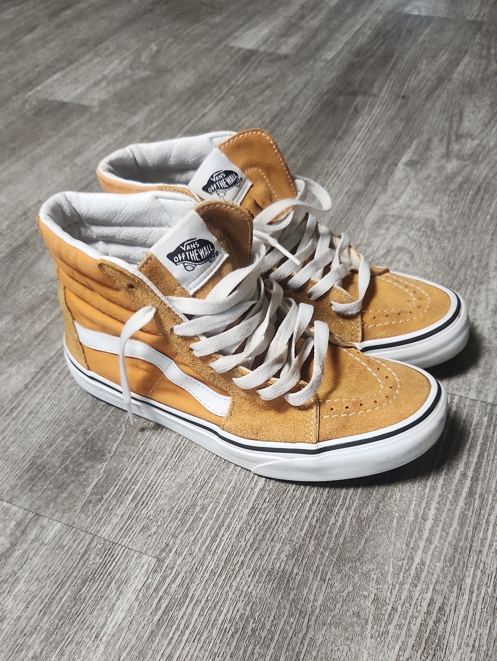 Vans Sk8-Hi High Top Sneakers in Mustard and White
